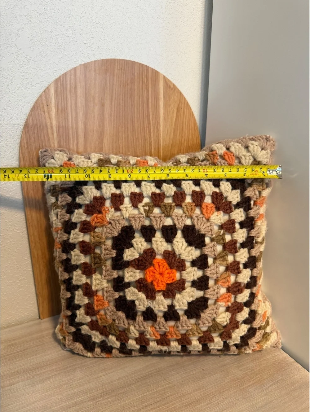 Handmade Crochet Granny Square Throw Pillow Cover with Insert